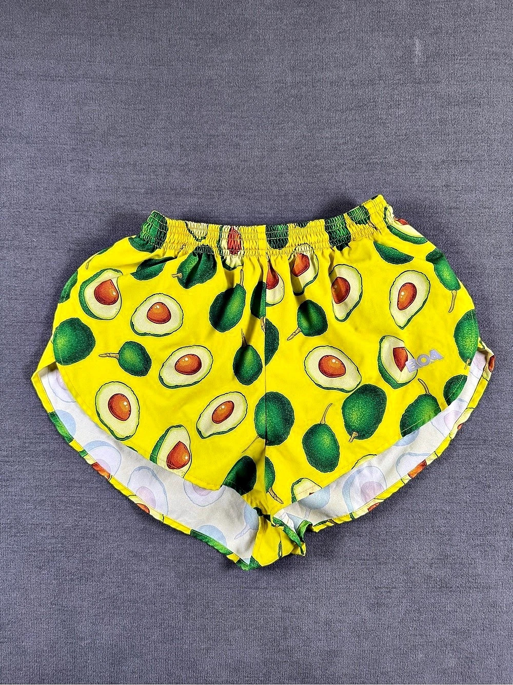 BOA Running Shorts Avocado Print Split Leg Lined Yellow Green Made in USA Small